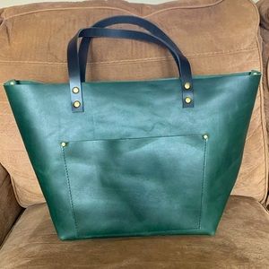 NEW OG Portland Leather Goods Large GREEN Tote - Fab dark emerald 💚🦄
